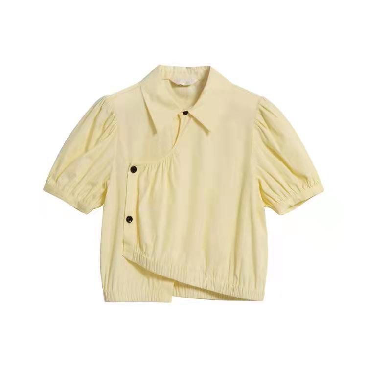 Áo Sơ Mi Tay Ngắn Phồng Thiết Kế Bất Đối Xứng Phong Cách Hàn Quốc Ngọt Ngào Cho Nữ