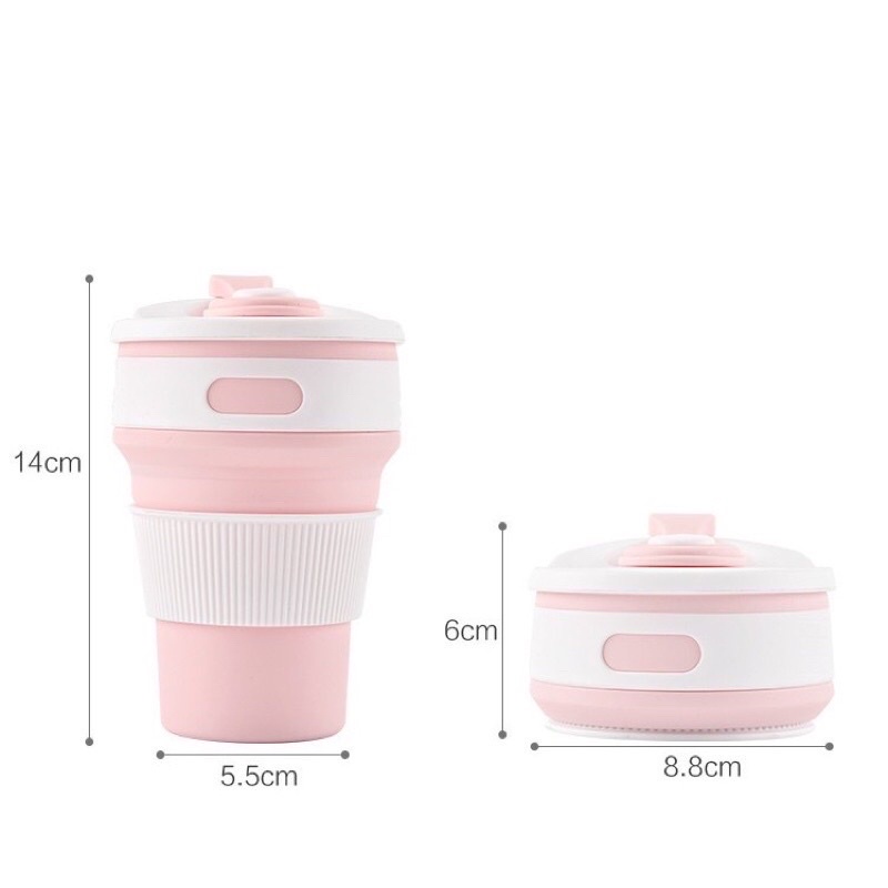 Ly gấp gọn 350ml , 550ml chịu nhiệt có nắp  và ống hút  chất liệu Silicone an toàn