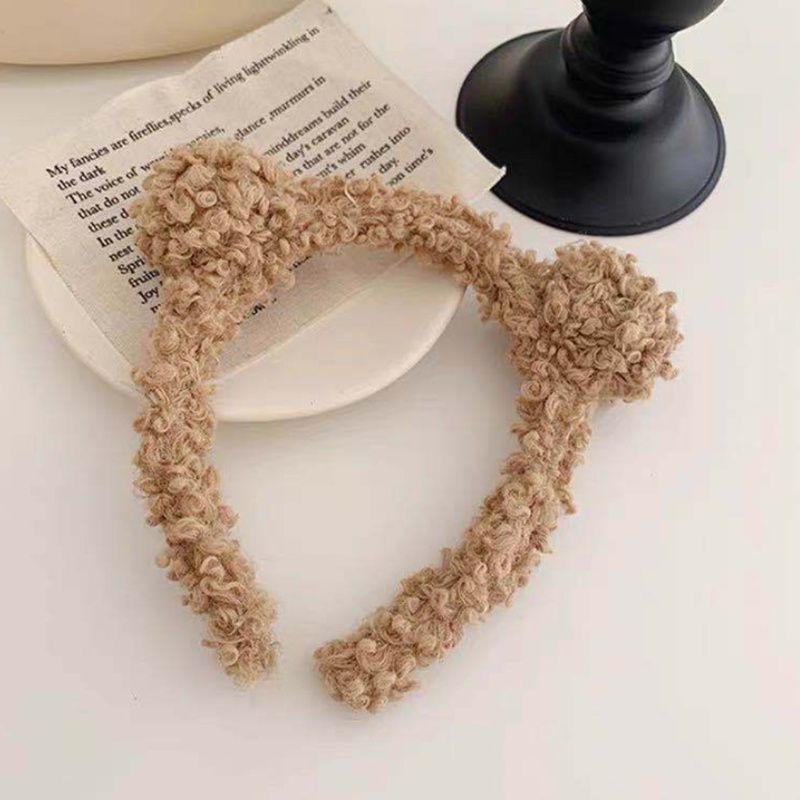 Băng Đô Cài Tóc Tai Gấu Giả Lông Cừu Màu Trơn Dễ Thương Cho Nữ