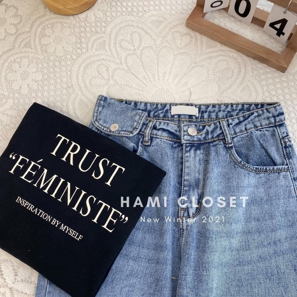 quần jeans ống suông gập gấu form basic