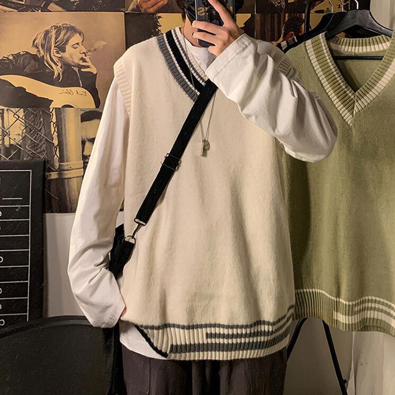 Áo len nam không tay cổ chữ V dáng rộng phong cách hàn Quốc xe tăng cho và nữ bigsize fashion áo len dệt kim áo vest unisexáo cặp áo không tay sweater