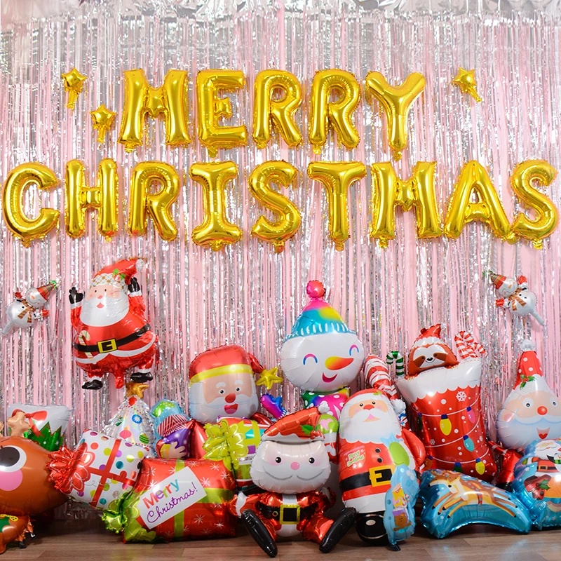 Bong Bóng Lá Nhôm Hình Ông Già Noel / Người Tuyết / Tuần Lộc Trang Trí Giáng Sinh