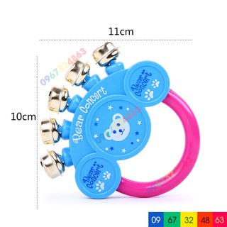 XÚC XẮC CẦM TAY CHO BÉ - LỤC LẠC XANH HỒNG 5 CHUÔNG CHO BÉ SIZE 10X11CM