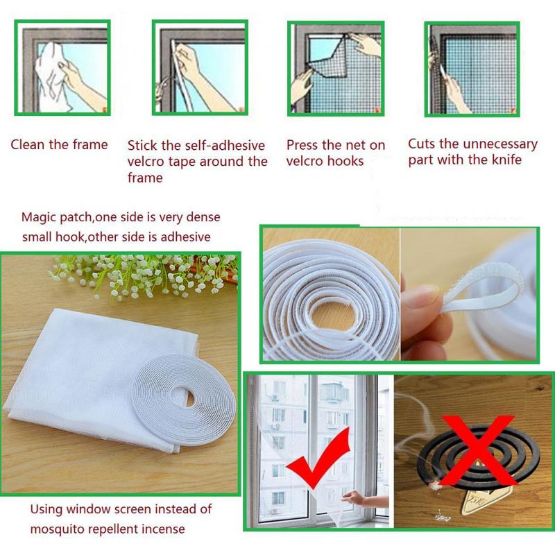 Lưới chống muỗi côn trùng ， dán cửa sổ vô hình sợi thủy tinh lỗ siêu nhỏ ngăn bụi 1.3m x 1.5m