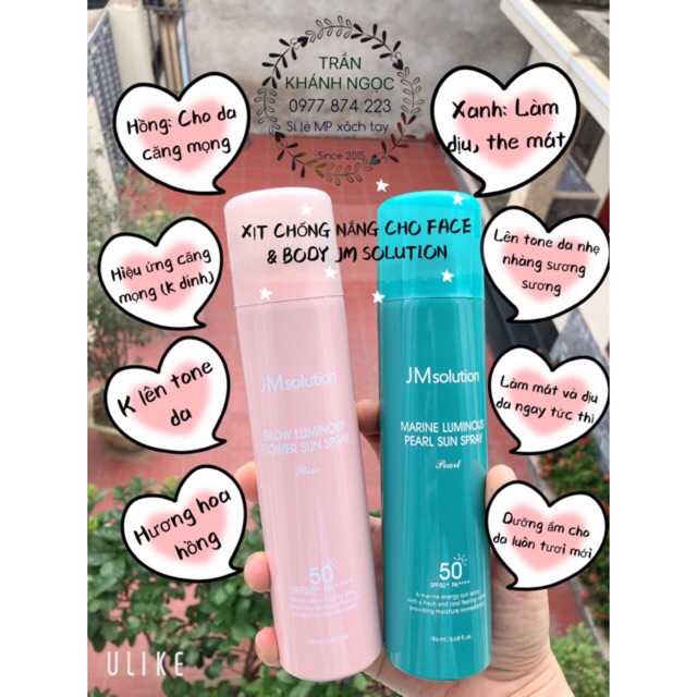 XỊT CHỐNG NẮNG FACE & BODY JM SOLUTION