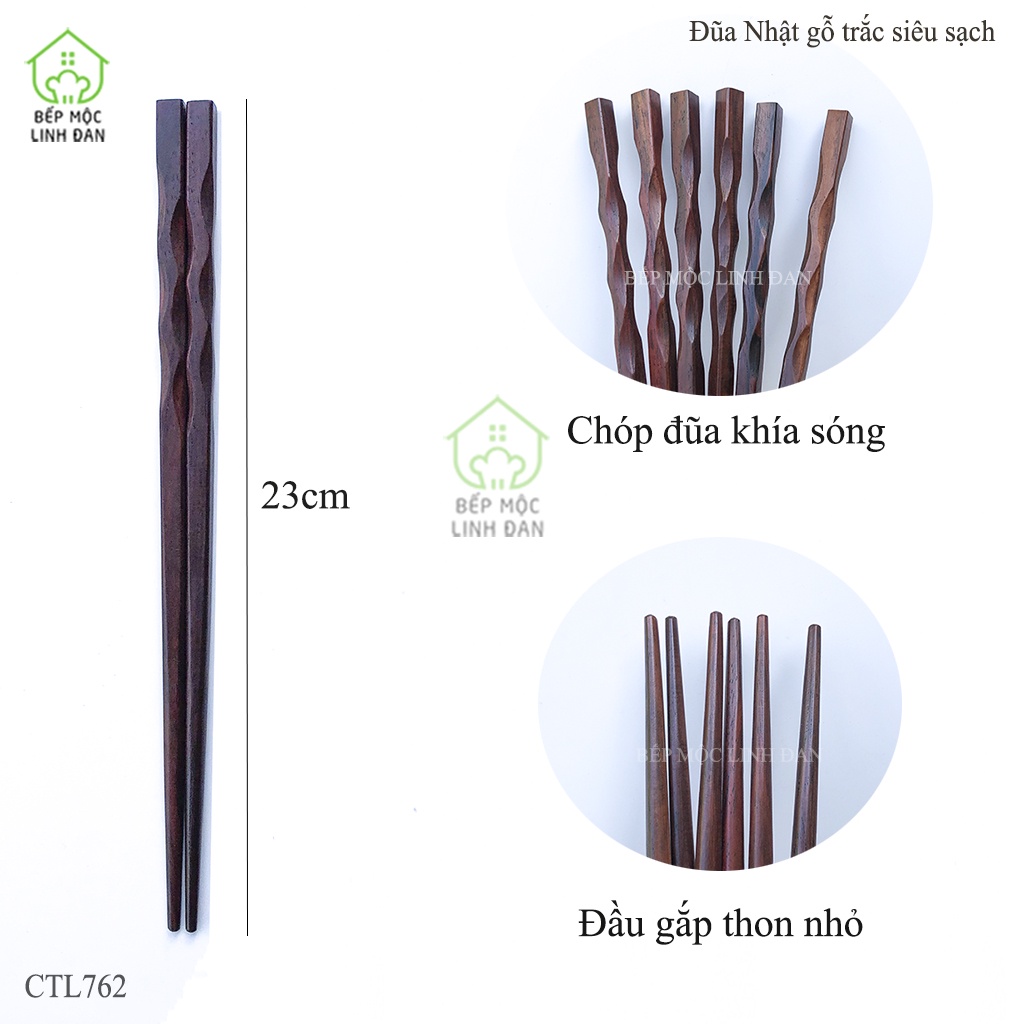 Đũa Nhật Gỗ Trắc Đầu Khía Sóng HAHANCO  Hàng Xuất Khẩu Siêu Sạch