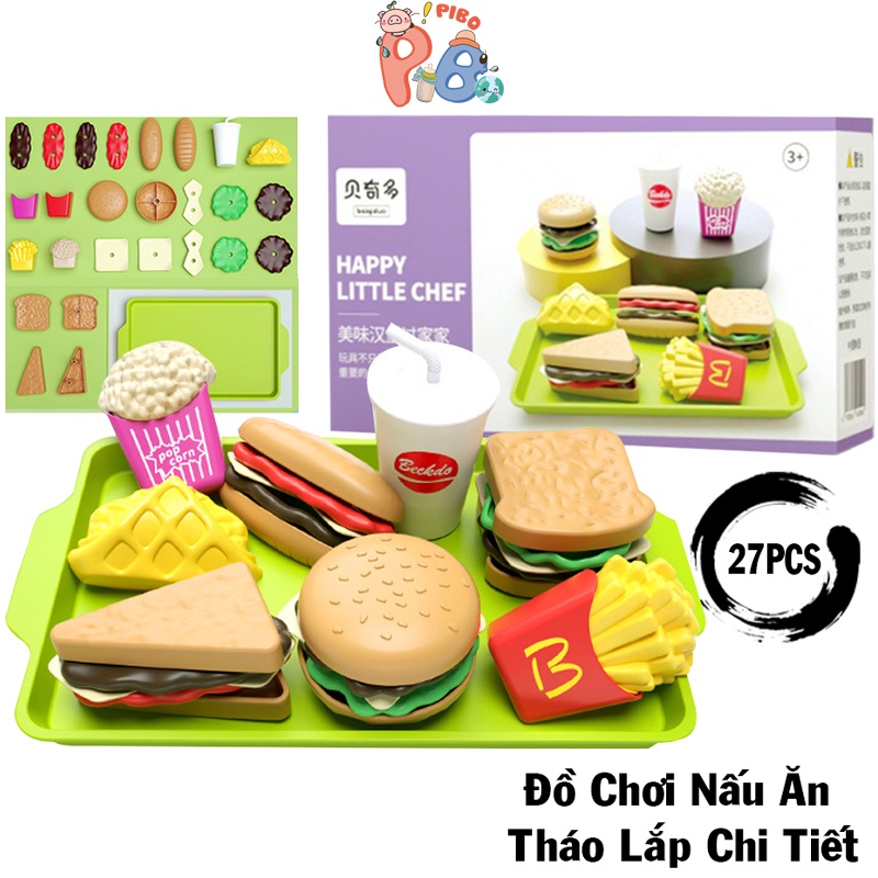 Đồ Chơi Nấu Ăn Hamburger 27 Chi Tiết Tháo Lắp Cho Bé Yêu - Pibo Store