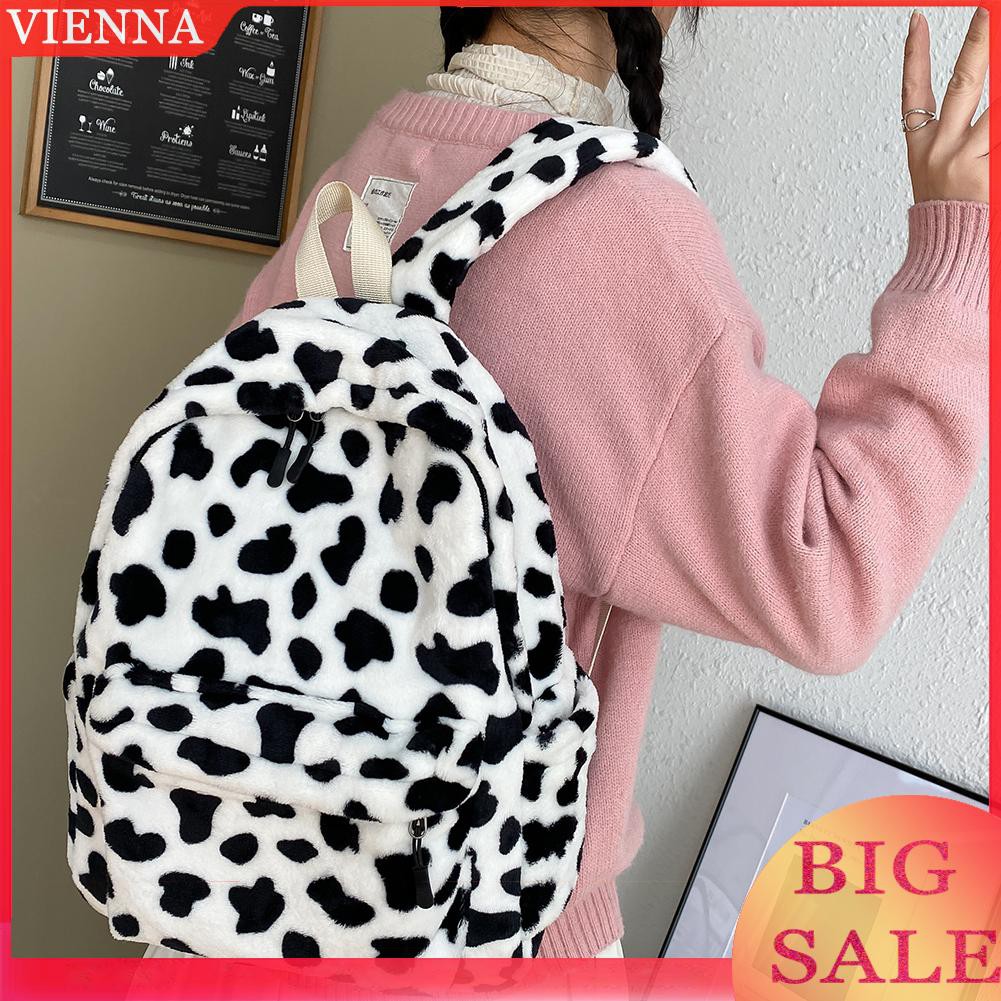 Balo Vải Lông Họa Tiết Bò Sữa Xinh Xắn Dành Cho Nữ