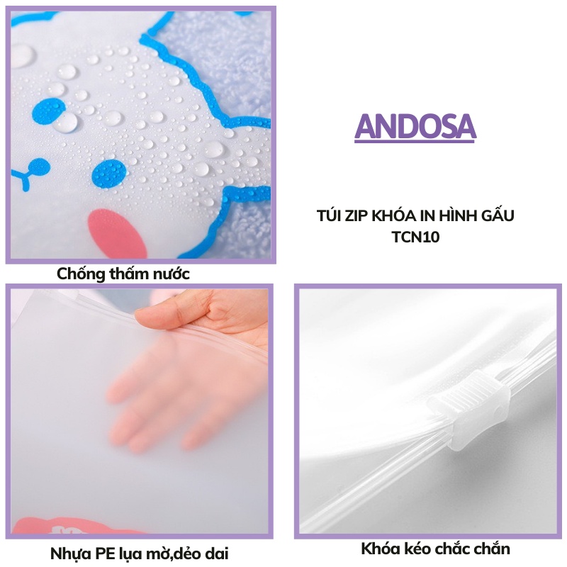 Túi zip có khóa kéo in hình gấu nhỏ xinh cute túi dây rút đựng quần áo mỹ phẩm chống nước ANDOSA TCN10