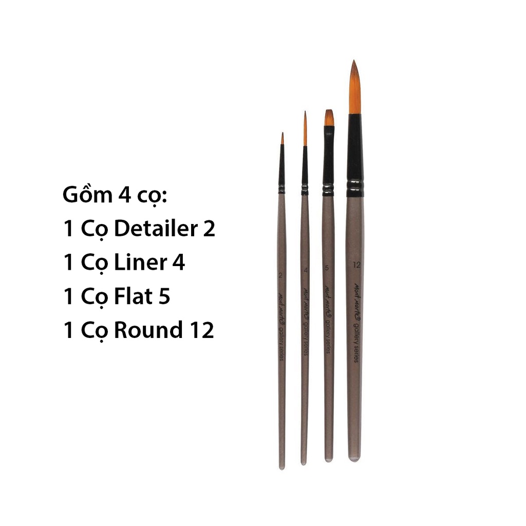 Bộ 4 Cọ Acrylic Mont Marte - Gallery Series Brush Set Acrylic 4pce - BMHS0009