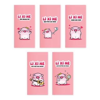 Bao lì xì SDstationery "Lì xì nè" - con heo - màu hồng (bộ 5 cái)