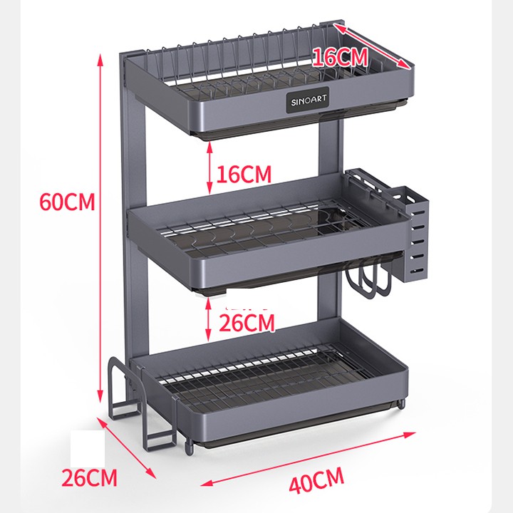 Kệ Để Bát Đĩa Sinoart Bằng Thép Sơn Tĩnh Điện Treo Tường Chịu Lực Tốt