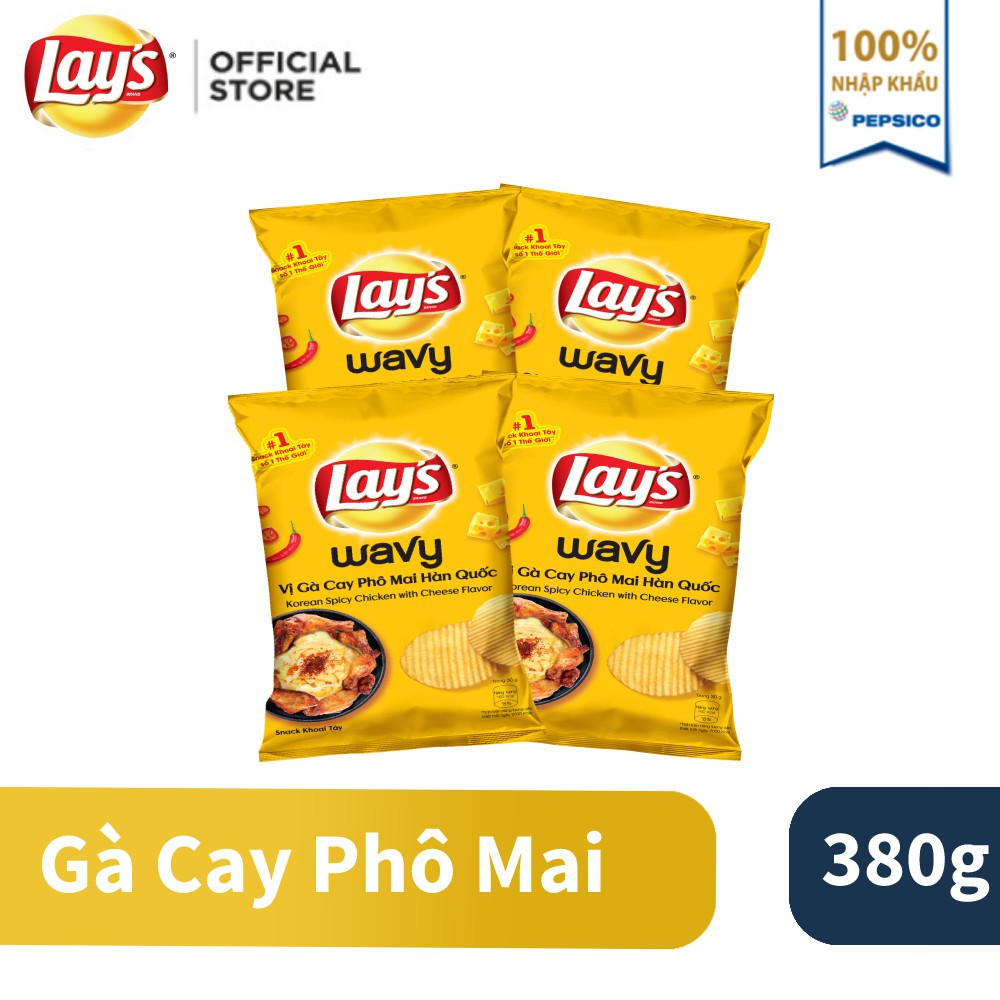 Combo 4 Snack Khoai Tây Lay's vị Gà Cay Phô Mai Hàn Quốc 95g