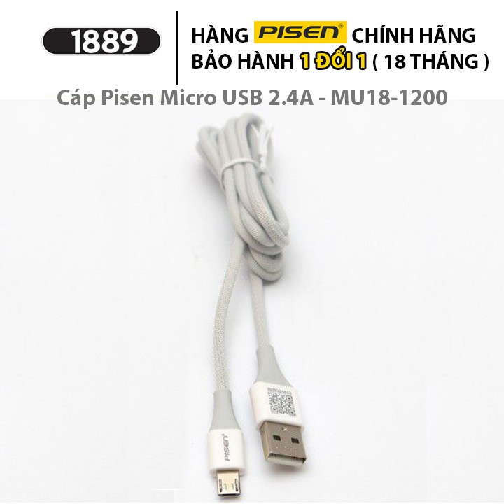 Cáp Sạc Pisen Micro USB 2.4A 1200m Bện Nylon Chống Gẫy Gập Đứt Lìa - Cáp Sạc Micro USB Sạc Nhanh 2.4A Cho Samsung