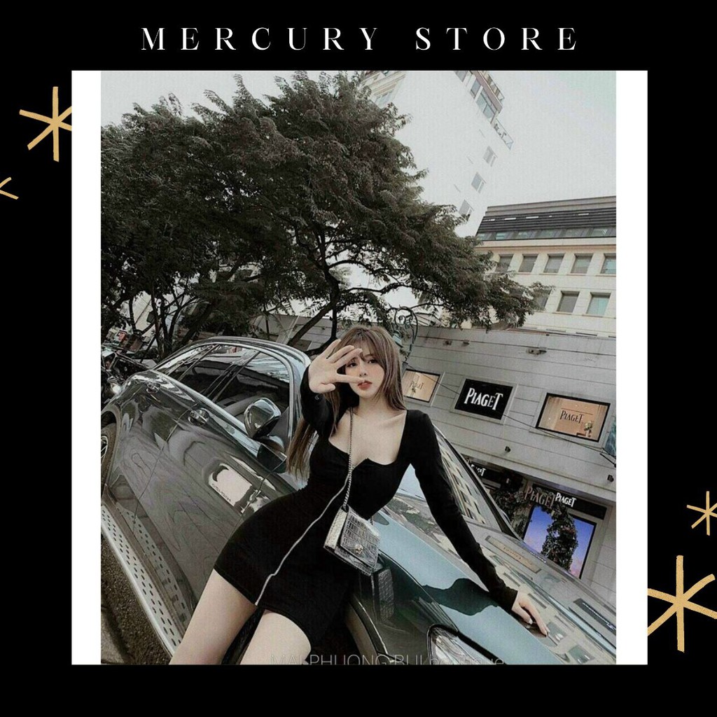 Đầm body dây kéo tay dài