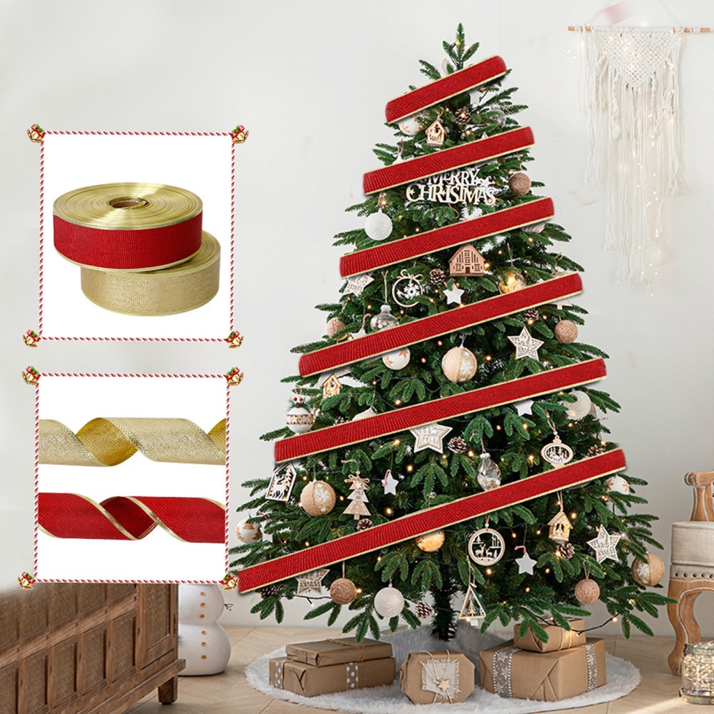 Cuộn Dây Ruy Băng Viền Vàng Dùng Trang Trí Giáng Sinh DIY