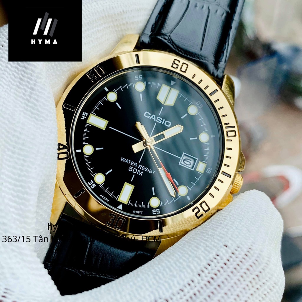 Đồng hồ nam tay to mặt đen viềng vàng Casio MTP VD01GL-1EV HYMA Bảo hành 1 năm Hyma watch