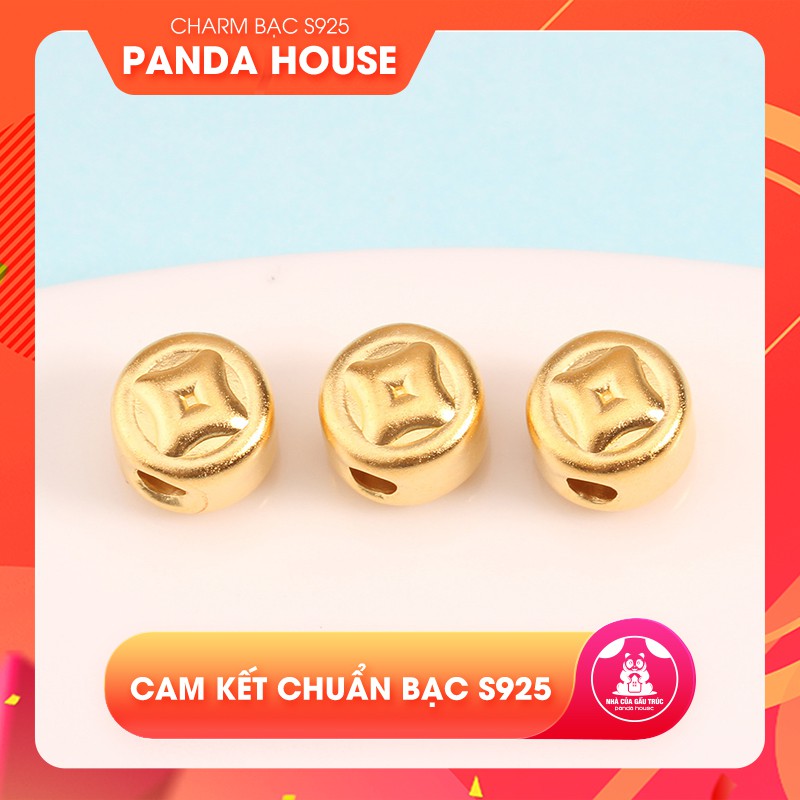 Charm bạc s925 hình đồng tiền mạ vàng (charm xỏ ngang) size 8mm - Panda House