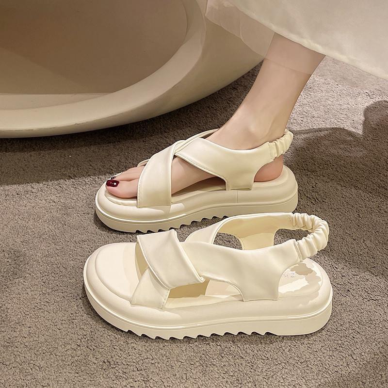 Giày MWC 2956 - Sandal Nữ Đế Cao Quai Chéo Xoắn Cách Điệu, Sandal Đế Bánh Mì 5p Hack Dáng Phối Quai Hậu Thun Thời Trang
