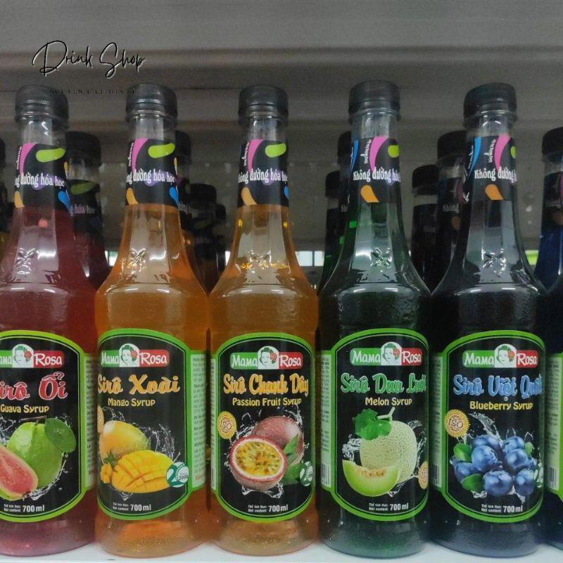 Siro (Syrup) Golden Farm Mama Rosa 700ml Vị Socola, sâm dứa, dâu, táo, vải, đào, kiwwi, khoai môn