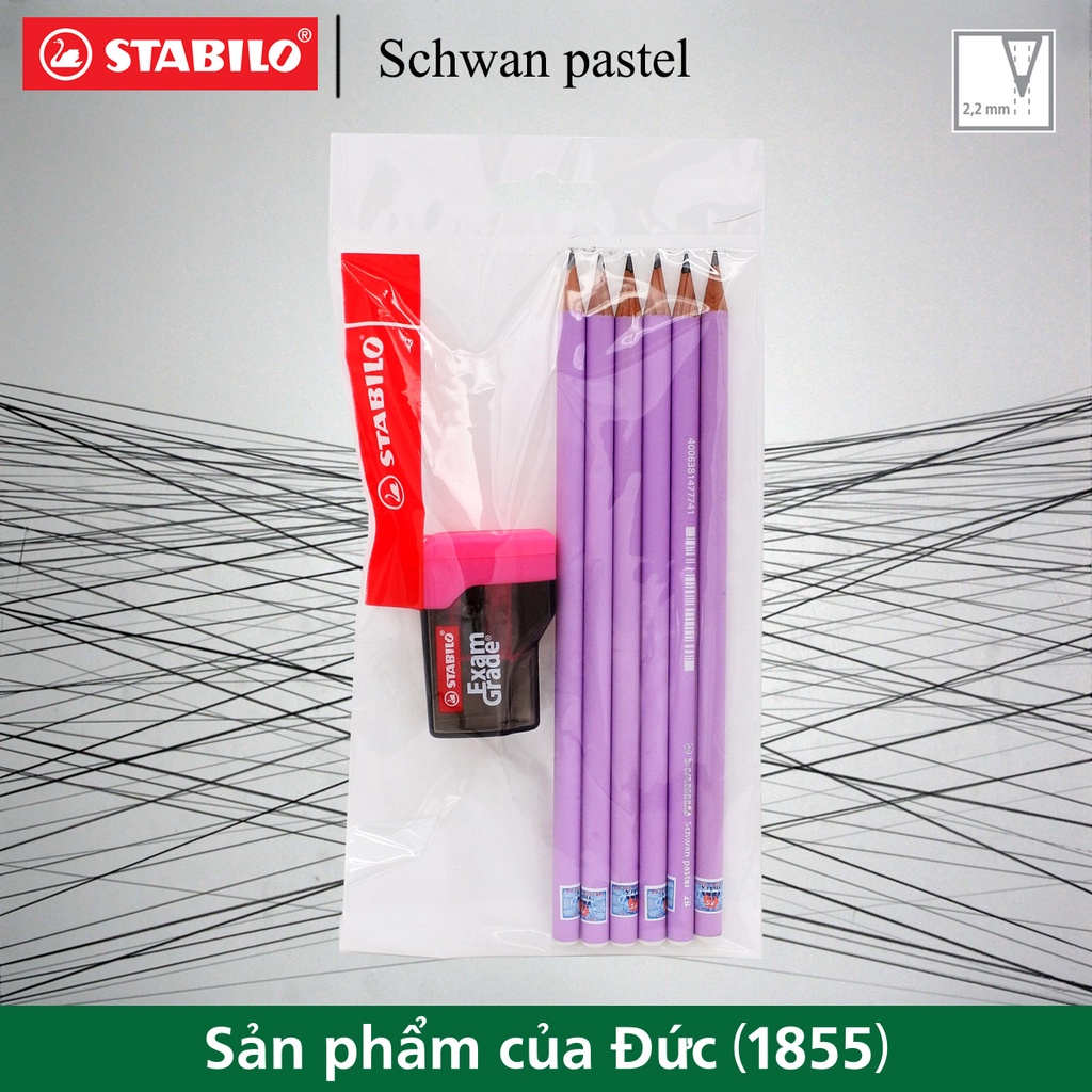 Combo 6 bút chì thân gỗ STABILO Schwan Pastel 421 2B + chuốt chì PS4538 – Màu tím pastel (Pastel Violet)