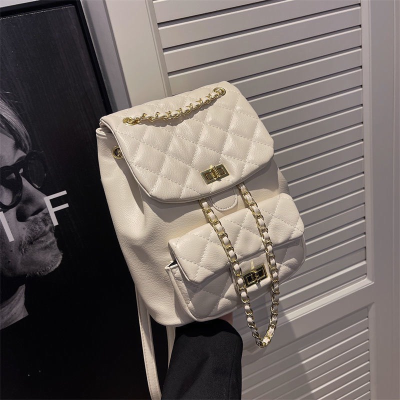 Balo nắp gập dập trám dây xích da pu phong cách ulzzang Hàn Quốc