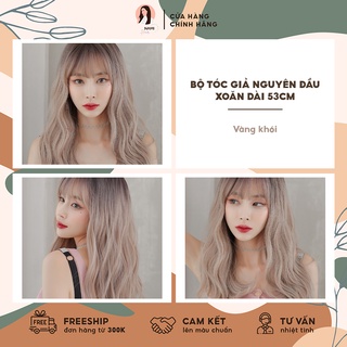Bộ Tóc Giả Nguyên Đầu Xoăn Dài Nữ Vàng Khói 53cm Cao Cấp NAMI HAIR C-0306