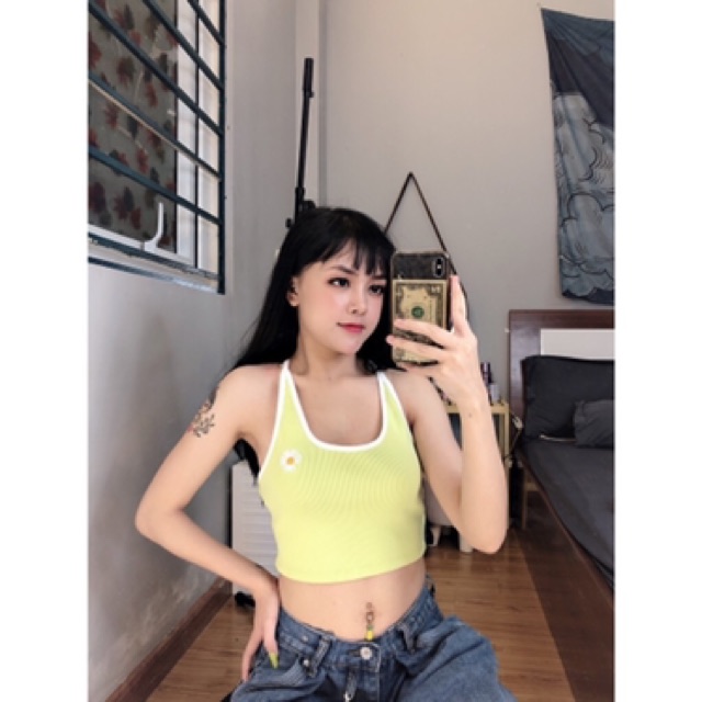 {Freeship} Áo Yếm 2 Dây Body Thêu Hoa Cúc