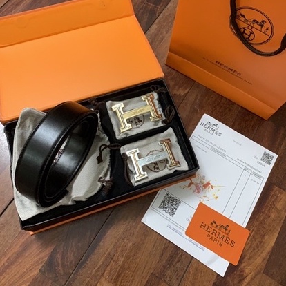 Thắt lưng HM da nam, dây lưng hai mặt khóa thay đổi, Hàng super fullbox thẻ bill túi vải túi giấy