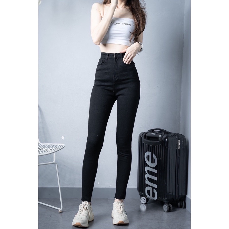 [HCM] Quần jeans nữ, quần jeans lưng cao dáng ôm co dãn màu đen size S M L  BASIC SKUQ-33
