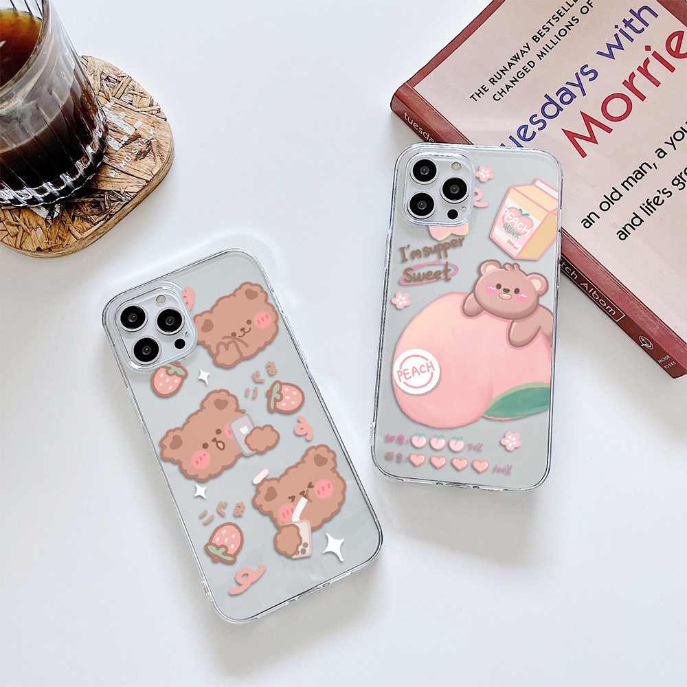 Ốp Điện Thoại Họa Tiết Trái Đào / Gấu Cho Iphone 11 Pro Max 12 Pro Max 13 Pro Max Mini 6 7 8 6 7plus Se 2020 X Xs Xr 5 4