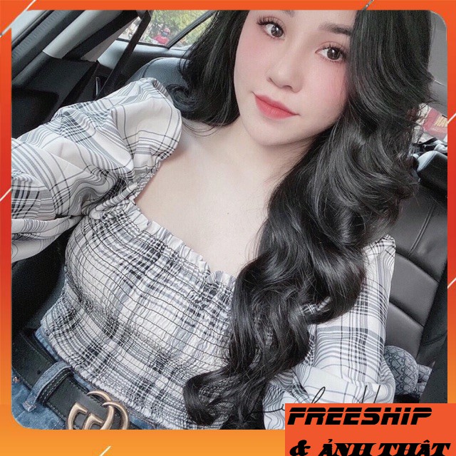 HÀNG SẴN SHOP ÁO KIỂU KẺ CA RÔ TAY BỒNG CỔ VUÔNG SIÊU XINH 💋💋 ( ảnh thật ở sau đủ màu)