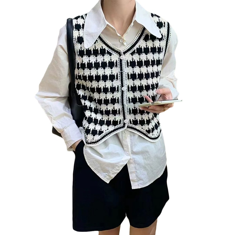 Áo Sweater Dệt Kim Không Tay Phong Cách Thời Trang Vintage Dành Cho Nữ