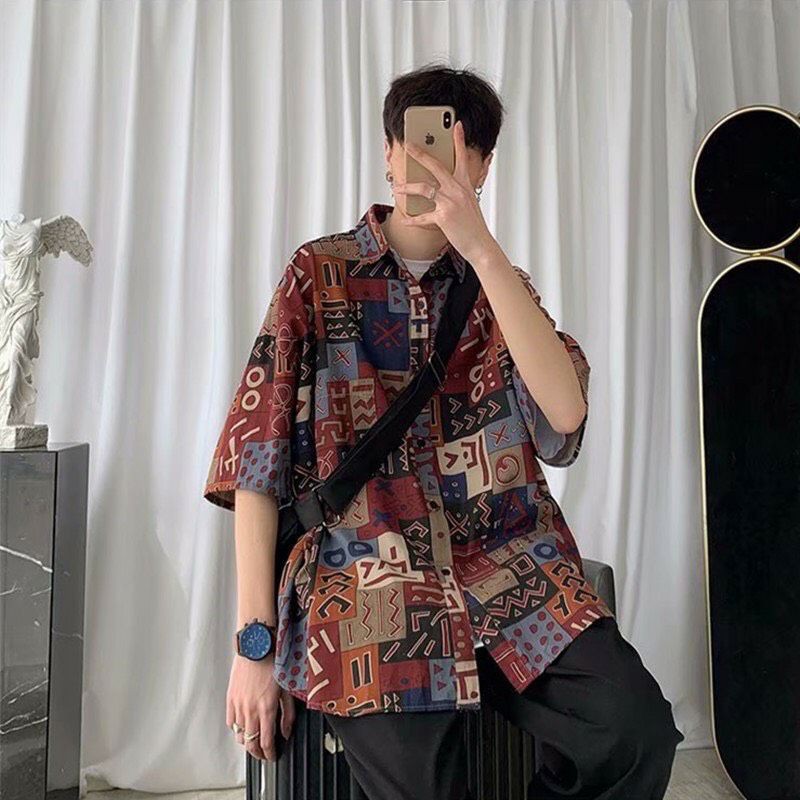 Áo Sơ Mi Họa Tiết UNISEX _ From Rộng , ChẤt Vải Kate Quảng Châu Mát Mịn