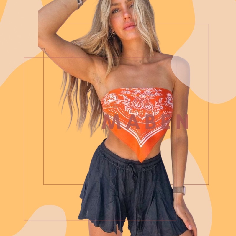 Khăn turban lụa vuông choàng cổ bandana quấn áo yếm - Maben