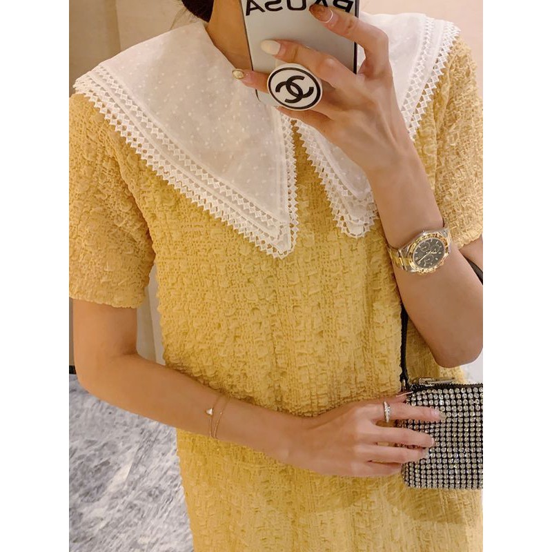 Đầm Pink daisy style Hàn Quốc cổ yếm búp bê màu vàng ngọt ngào giá thanh lý