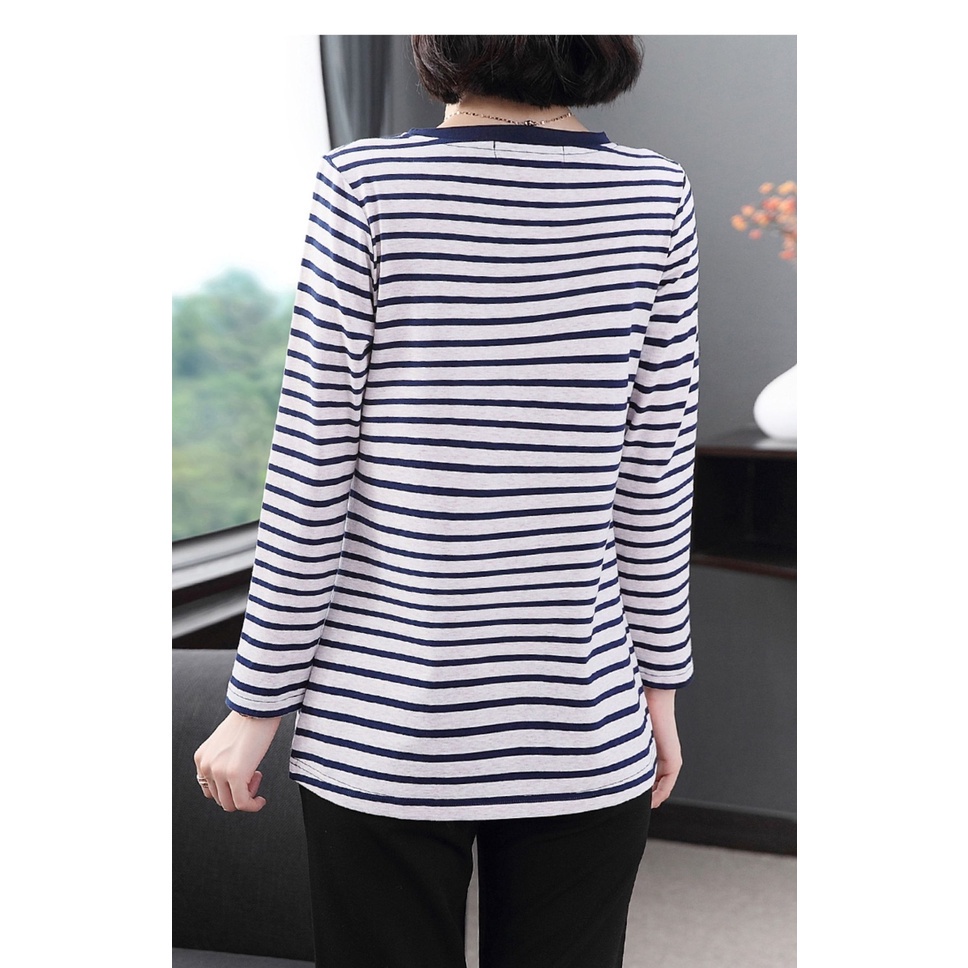 Áo Thun Tay Dài Dáng Rộng Kẻ Sọc Ngang Trẻ Trung Hợp Thời Trang Cho Nữ