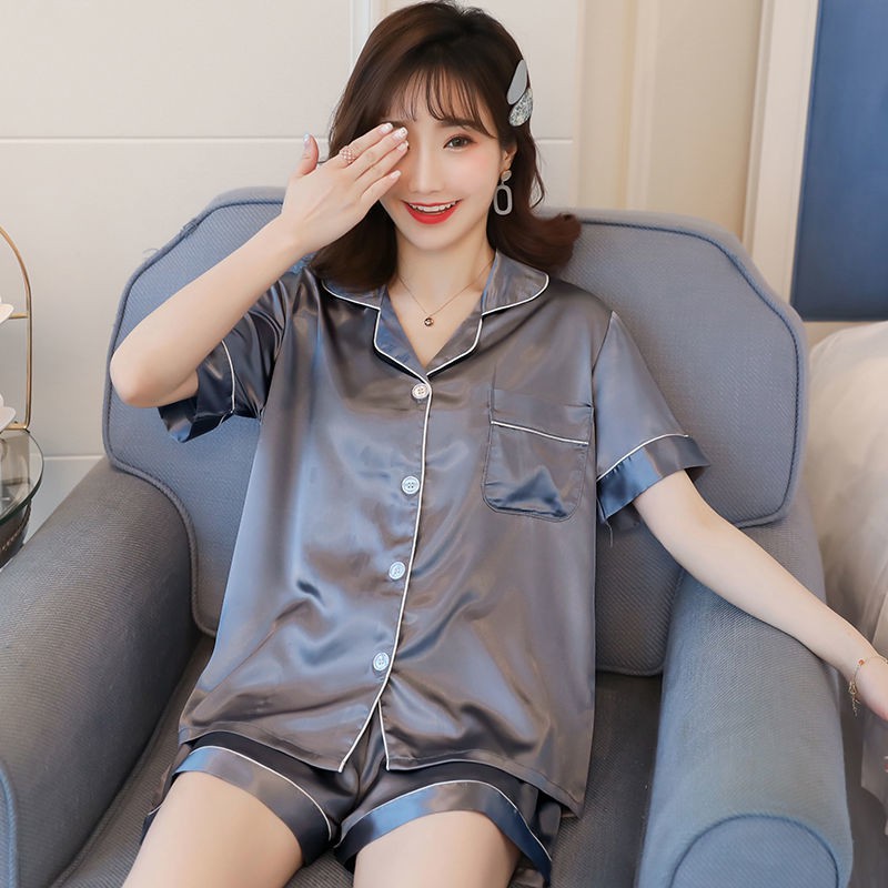 Arctic Velvet Pyjama Female Spring / Summer Ice Silk Quần đùi ngắn tay Lụa tơ tằm giả Bộ đồ mặc nhà cho học sinh hai