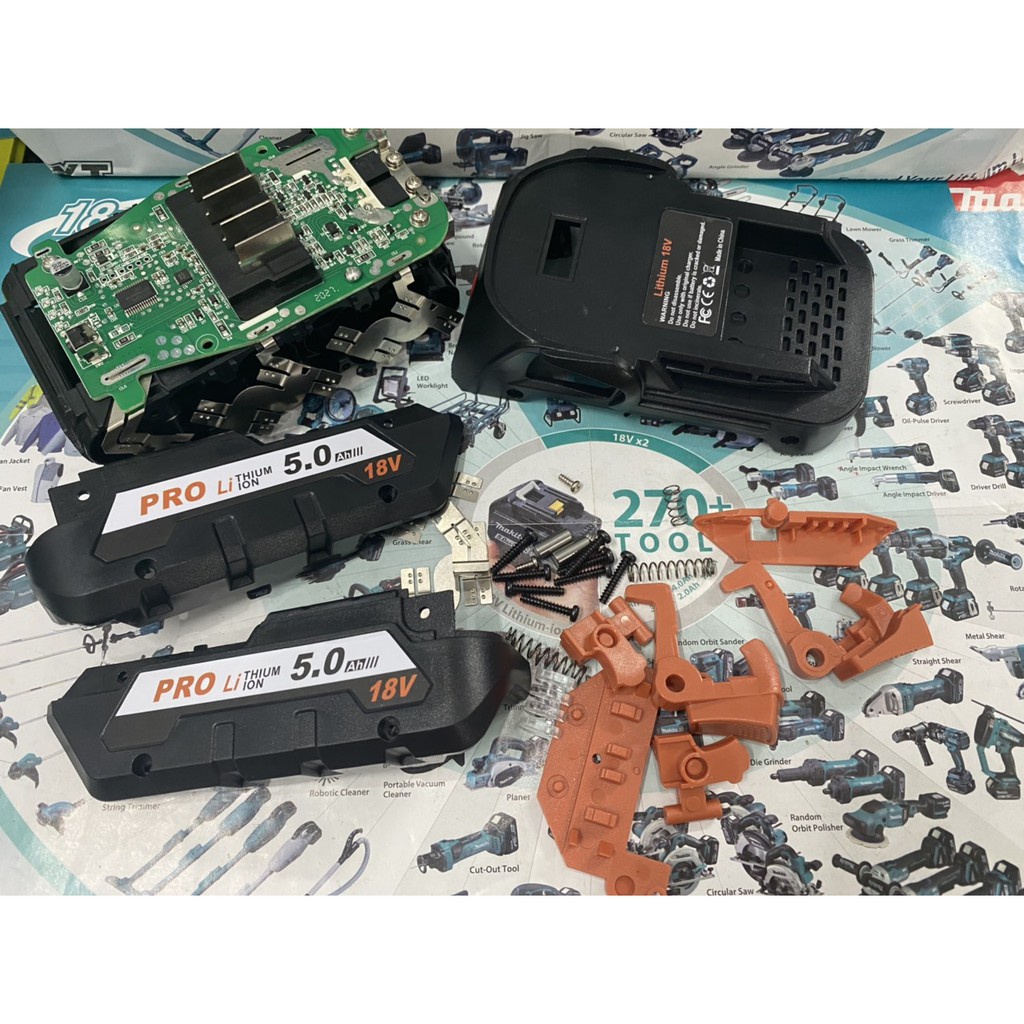 Vỏ mạch pin AEG - RidGid 18V 5.0Ah Li-ion, Led báo pin và nhận sạc zin.
