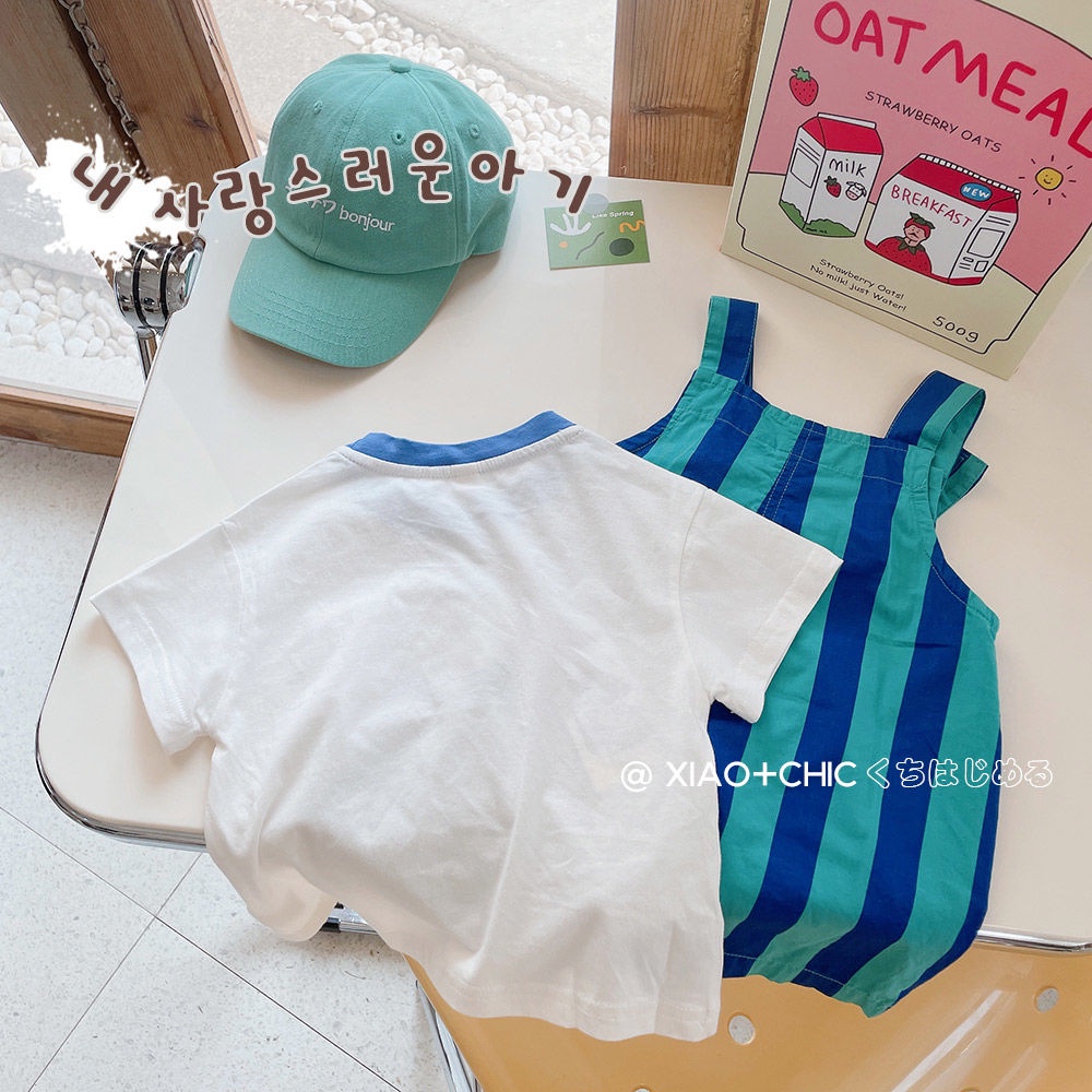 [Babycat] Hàng Có Sẵn Quần Yếm Ngắn Mỏng Kẻ Sọc Màu Xanh Dương Phong Cách Nhật Bản Hàn Quốc Thời Trang Mùa Hè Cho Bé Trai
