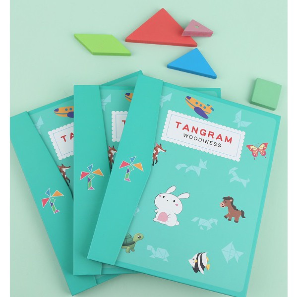 ĐỒ CHƠI XẾP HÌNH GỖ TƯ DUY TANGRAM 7 MẢNH GHÉP GỖ VÀ 1 CUỐN SÁCH HƯỚNG DẪN