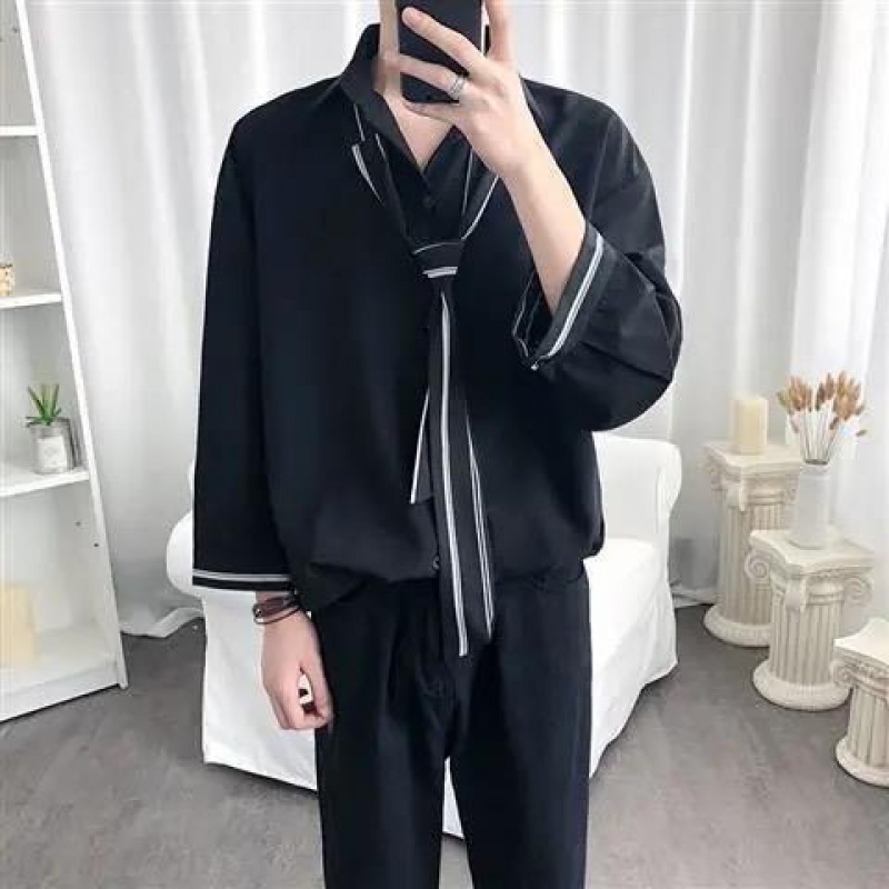 Áo sơ mi dài tay phong cách nhật hàn kèm cà vạt/ áo thun dành cho nam