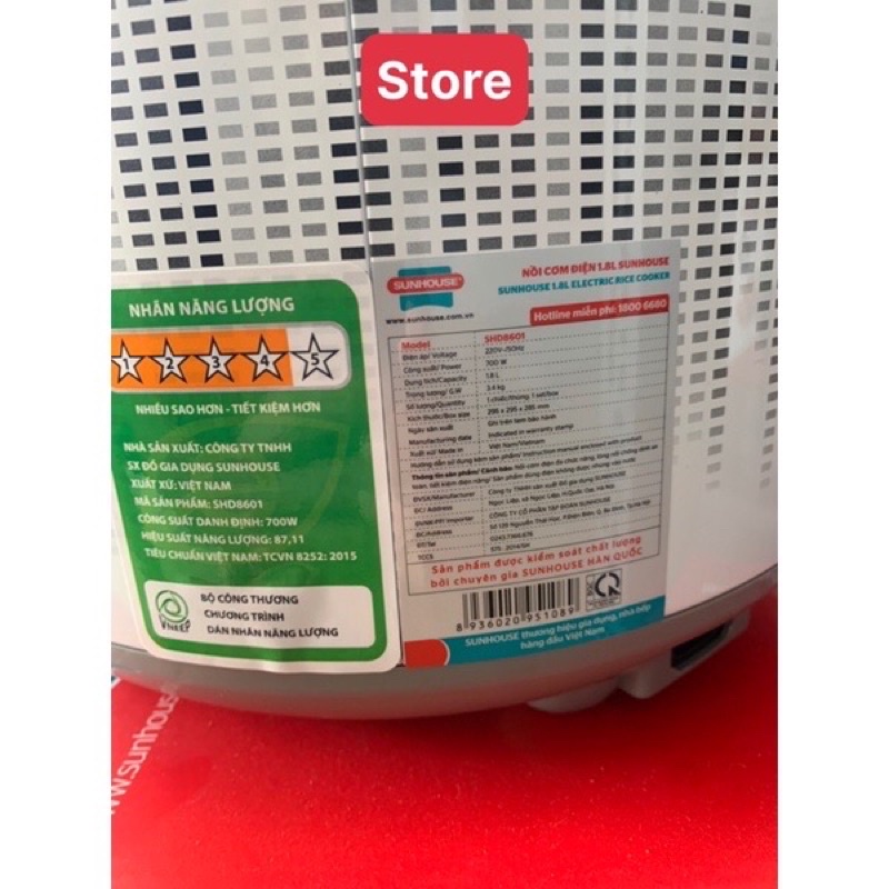 Nồi cơm điện 1.8L Sunhouse SHD8601 chính hãng bảo hành 12 tháng