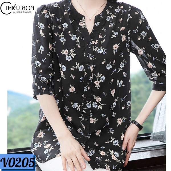 Áo Nữ Trung Niên Voan Hoa Nhí Thiều Hoa V0205
