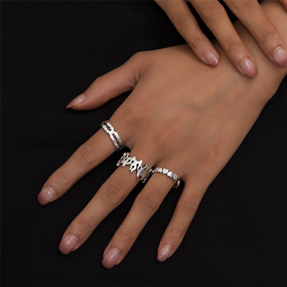 Set 3 Nhẫn Hở Họa Tiết Hình Học Có Thể Điều Chỉnh Phong Cách Hip hop Cổ Điển Cho Nam Nữ