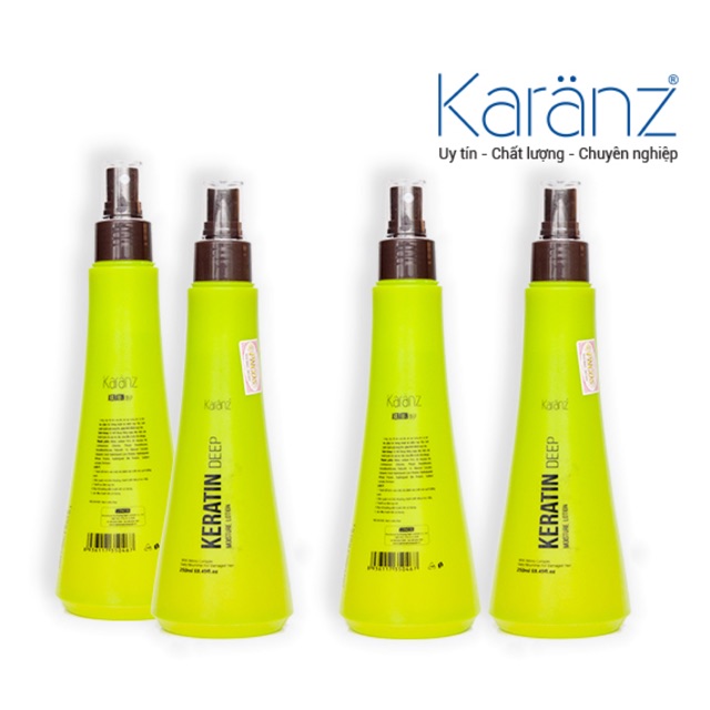 Sữa Xịt dưỡng tóc KERATIN MOISTURE LOTION KARANZ collagen giữ ẩm phục hồi khô xơ rối hư tổn 250ml SIÊU THƠM xanh lá cây🤗