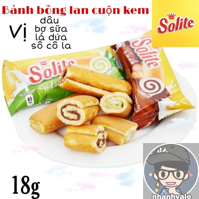 (Bán lẻ 1 gói) Bánh bông lan cuộn kem Solite gói 18g