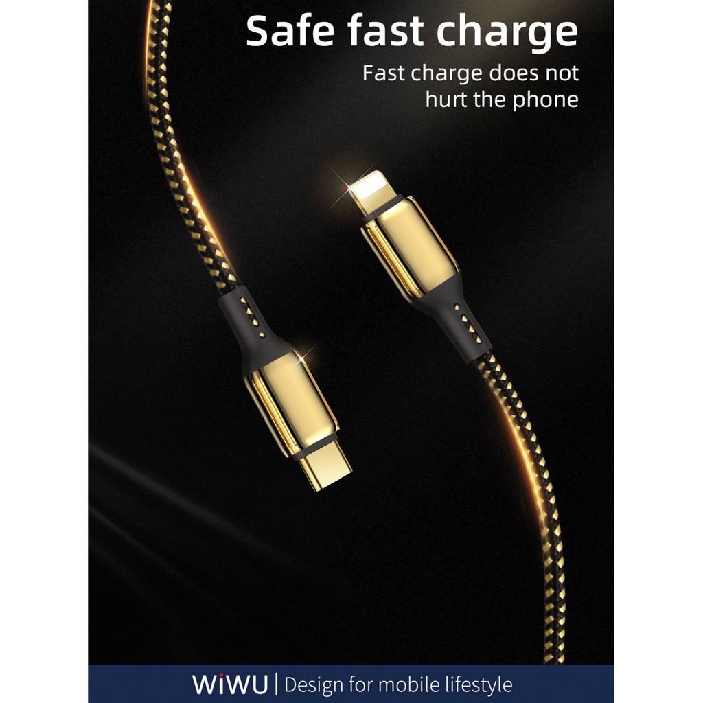 Wiwu cable 18k Gold Type C to cho IP12 Series . Cáp sạc nhanh 20W mạ vàng cao cấp cho táo ip