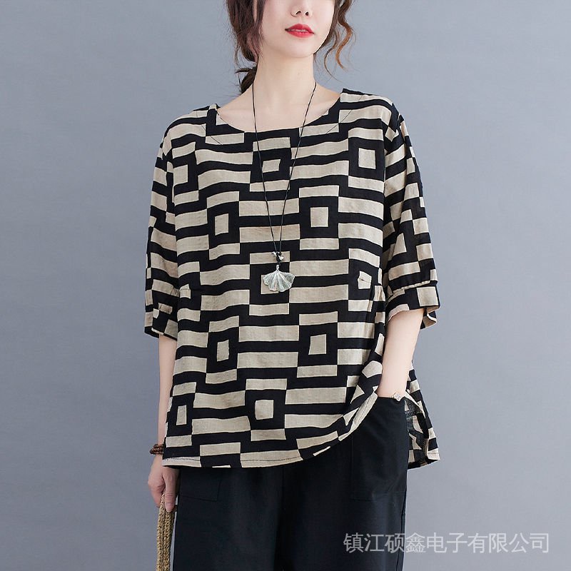 Áo Thun 100% Cotton Nguyên Chất Tay Ngắn Dáng Rộng Phong Cách Dân Tộc Cổ Điển Dễ Phối Đồ Cho Nữ 2021