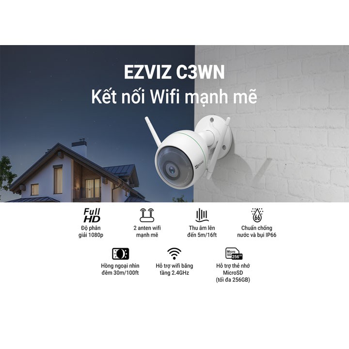 Camera Wifi Ezviz C3WN , C3TN ,C3W 1080P Full HD Chạy ngoài trời,Full HD 1080P, Tích hợp míc nghe, Hồng Ngoại xa-BH 24TH